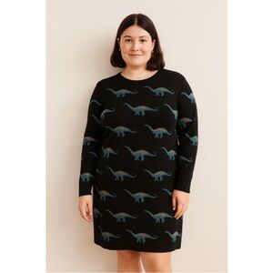 Sugarhill Brighton black dinosaur-patterned sweater dress